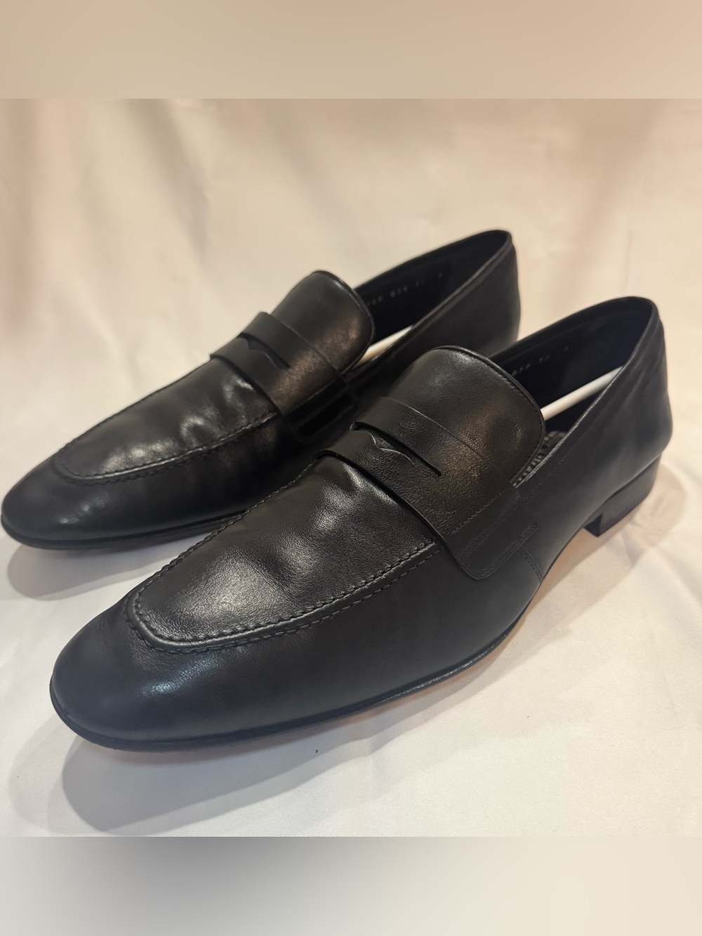 Men’s Salvatore Ferragamo Black Leather Penny Loafers Size 12